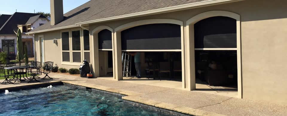 House with patio and poolside view