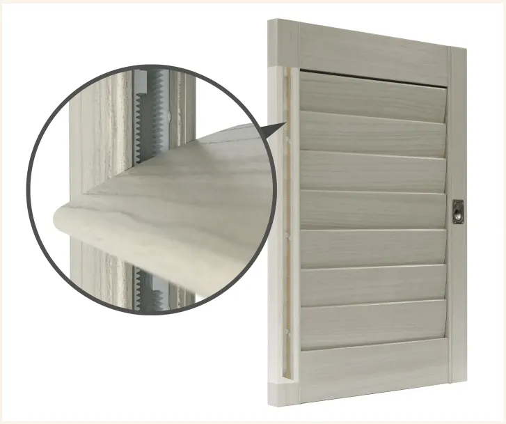Expandable blind with close-up of adjustment mechanism.