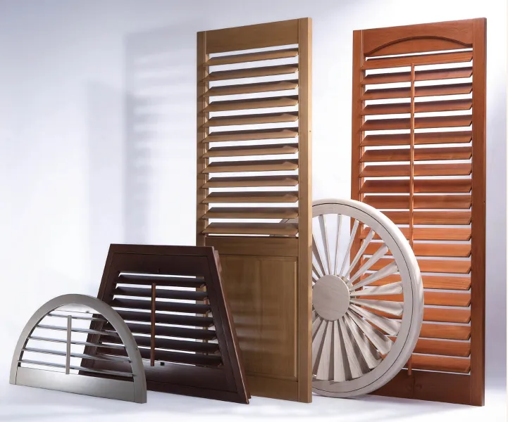 Various wooden shutters and fan elements displayed.